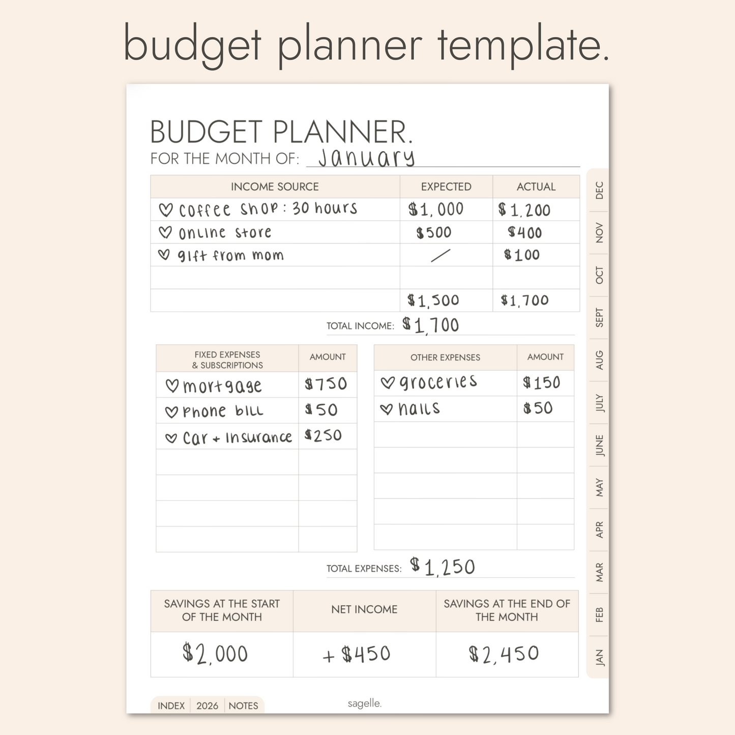 sagelle 2026 digital planner.