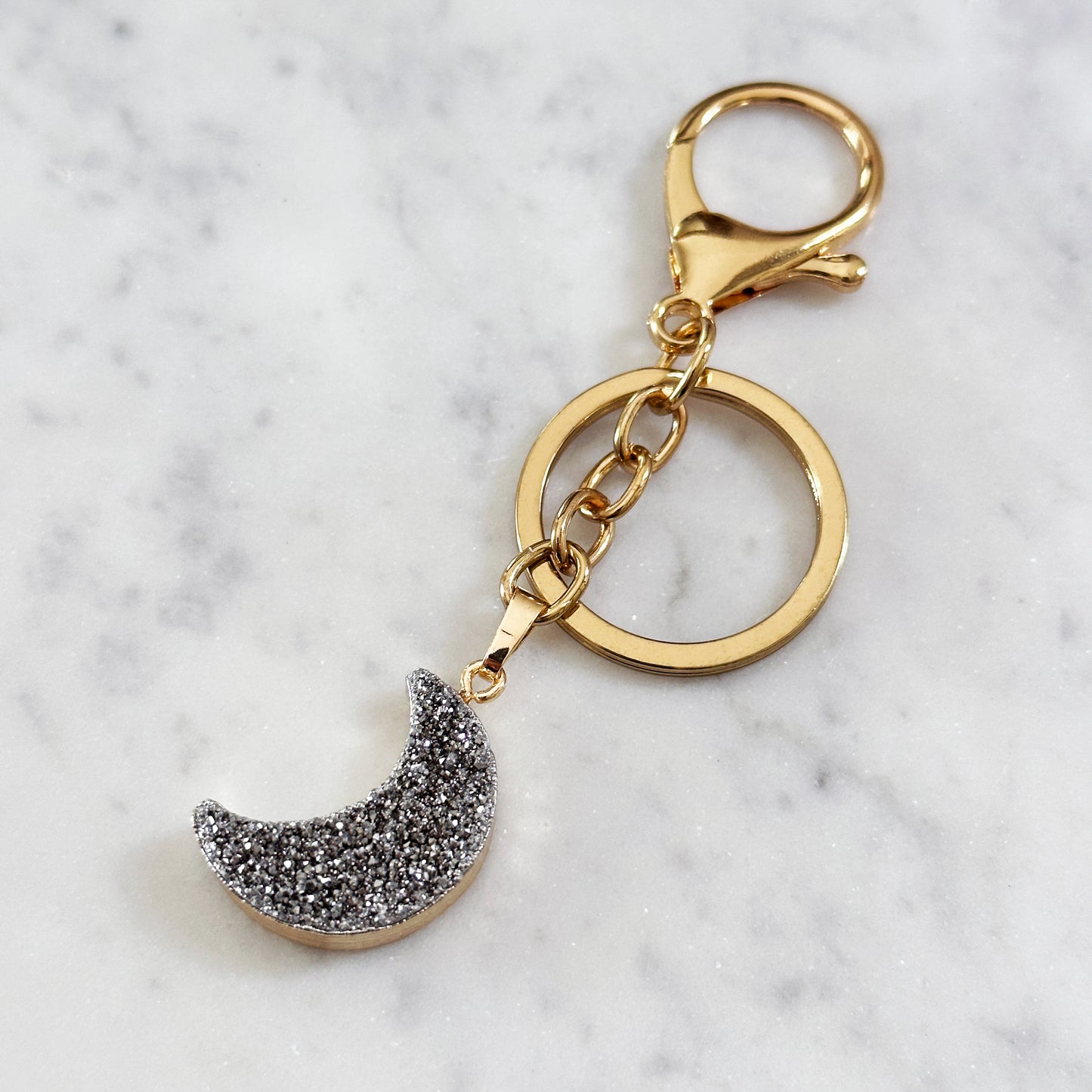 gold moon - druzy crystal keychain - Camarda Crystals